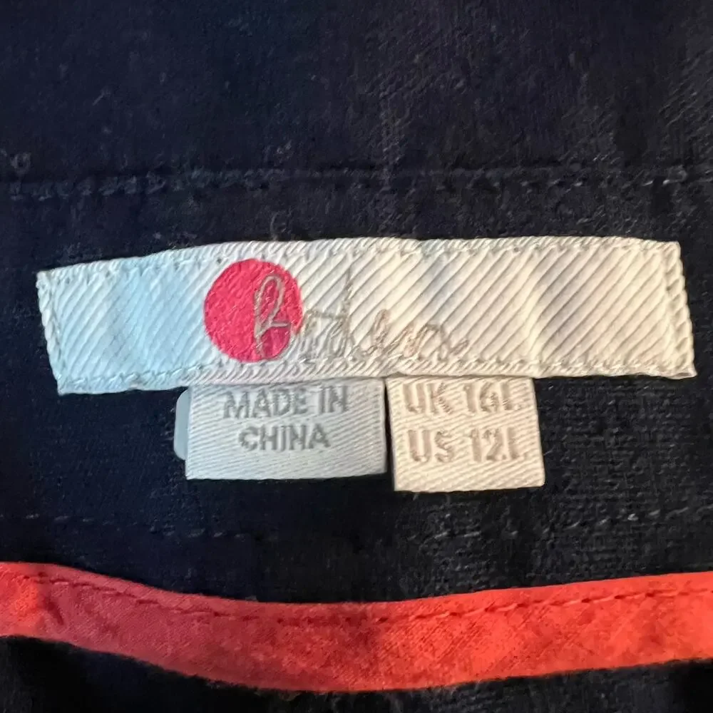 Boden St. Ives Hi-Rise Paperbag Pants Women's Sz 12L Navy Blue Ankle Linen Blend - Picture 6 of 9